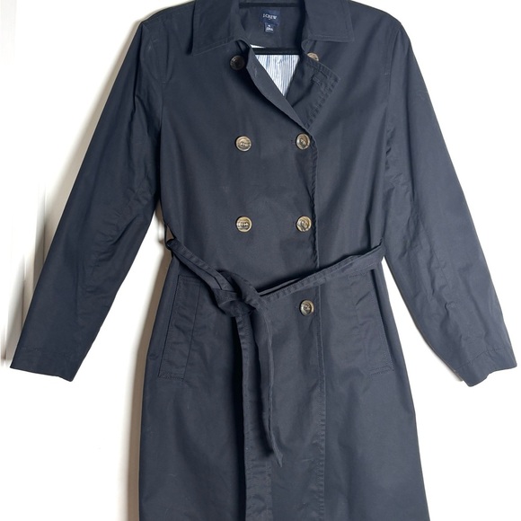 J. Crew Classic Black Double-Breasted Trench Coat size 6 NWOT